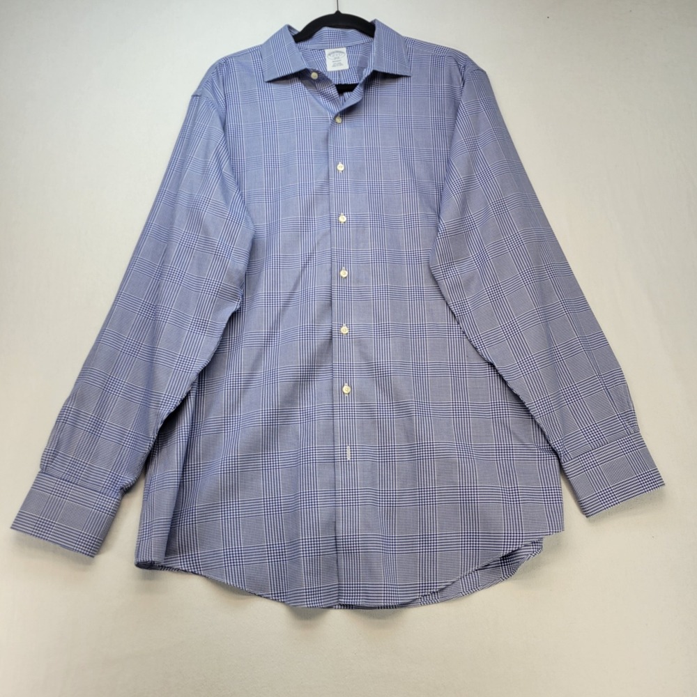 Brooks Brothers Dress Shirt Mens 17-6/7 Blue Glen Plaid‎ Regent Non-Iron Cotton